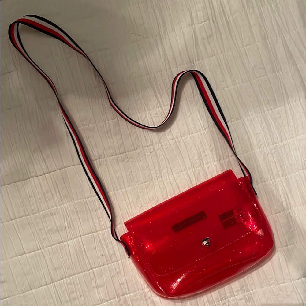 Tommy Hilfiger Red sparkled plastic transparent purse